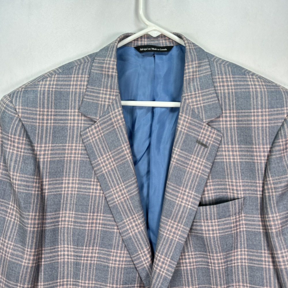 Maus Hoffman Blazer Mens 44L Windowpane Plaid Silk Wool Sport Coat Canada EUC‎